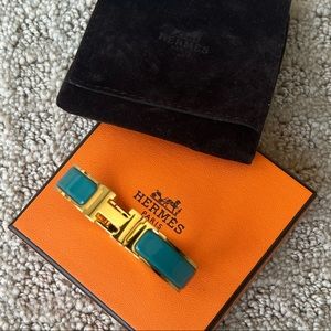 Hermes Clic H Enamel Bracelet Emeraude Gold Hardware
